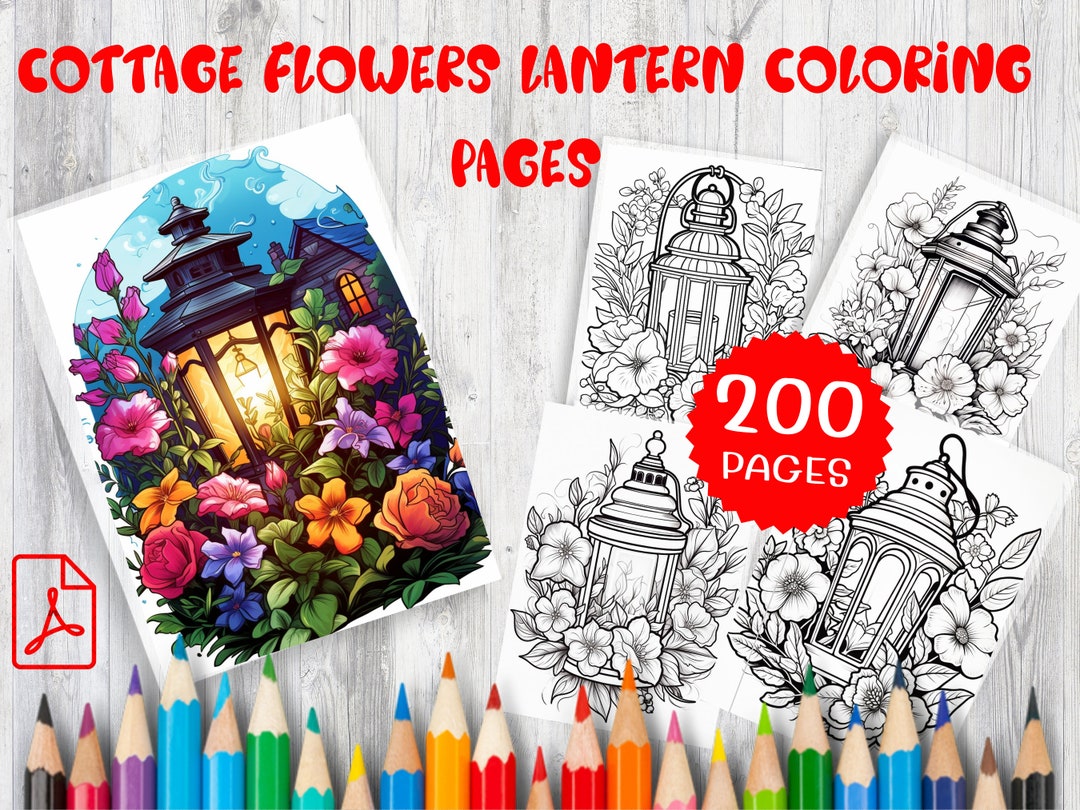 200 Cottage Flowers Lantern Coloring Pages - Printable Art Therapy ...