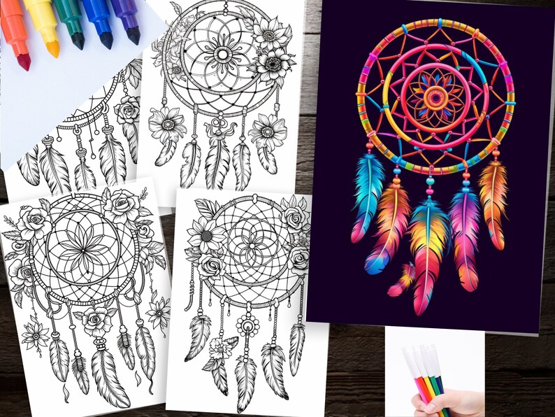 250 Dream Catchers Coloring Pages Adults Kids Boho Coloring Book for