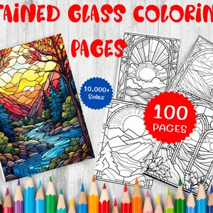 100 Stained Glass Patterns Coloring Pages Suitable for All Ages, Available for Immediate Download in Printable PDF Format, A4 Digital Paper