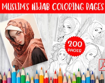Disegni da colorare per donne musulmane con l'hijab: 200 disegni unici di arte islamica (modello PDF)