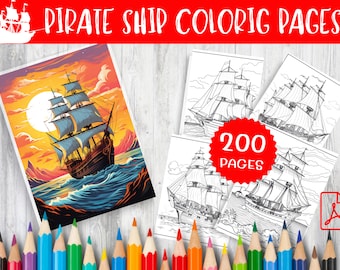 200 Pirate Ship Coloring Pages - Nautical Adventure Illustrations (Printable PDFs)