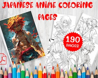 190 Japanese Anime Coloring Pages - Manga Inspired Designs (PDF Pattern)