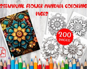 200 pages à colorier de mandalas steampunk | Motifs relaxants (PDF)