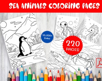 220 zeedieren kleurplaten – Ocean Life Art Therapy (digitale download)