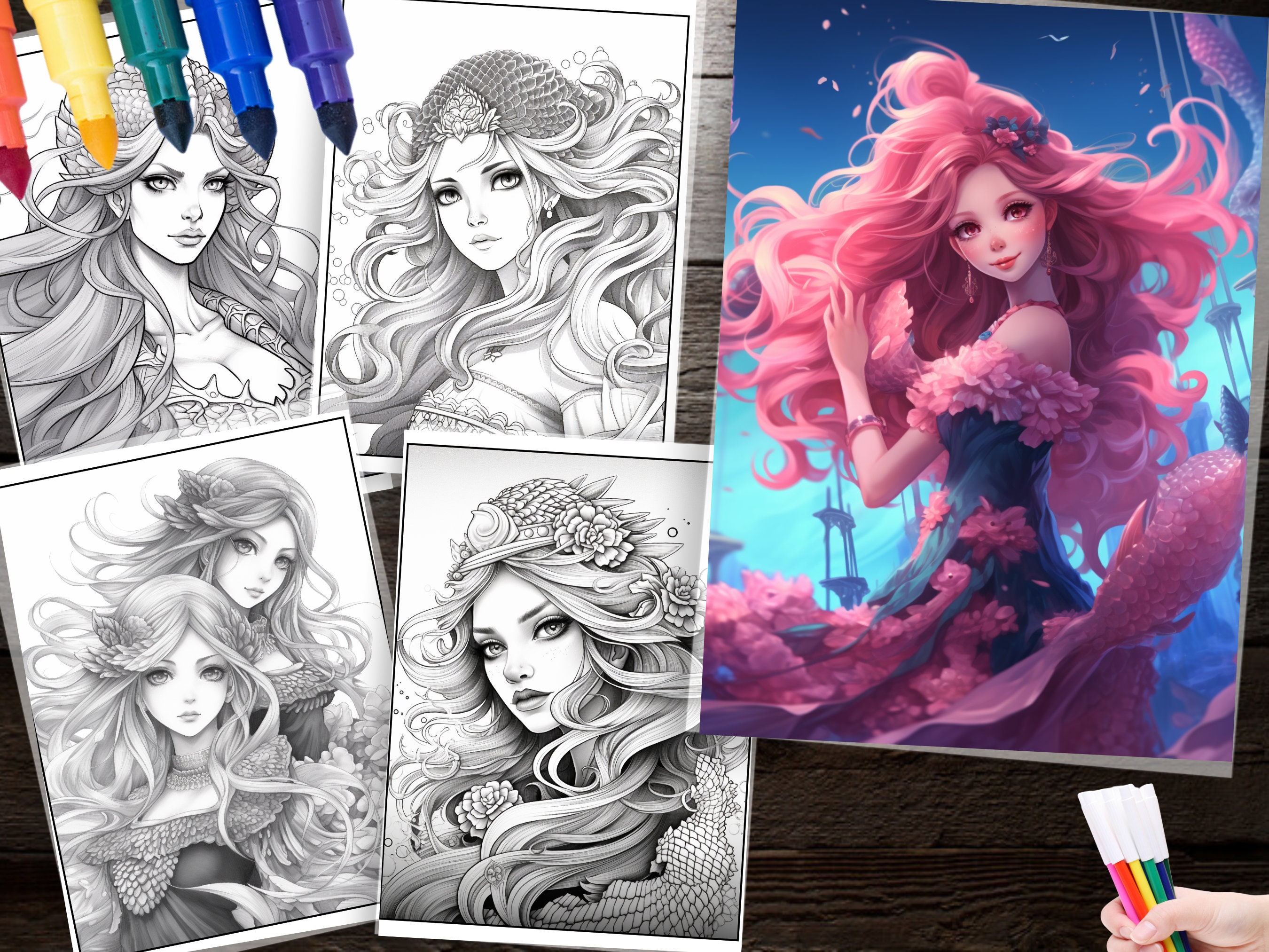 200 Anime Mermaids Coloring Page Printable Art for Relaxation and ...