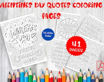 Valentine's Day Quotes Coloring Pages for Adults - 41 Printable Designs (Instant Download)