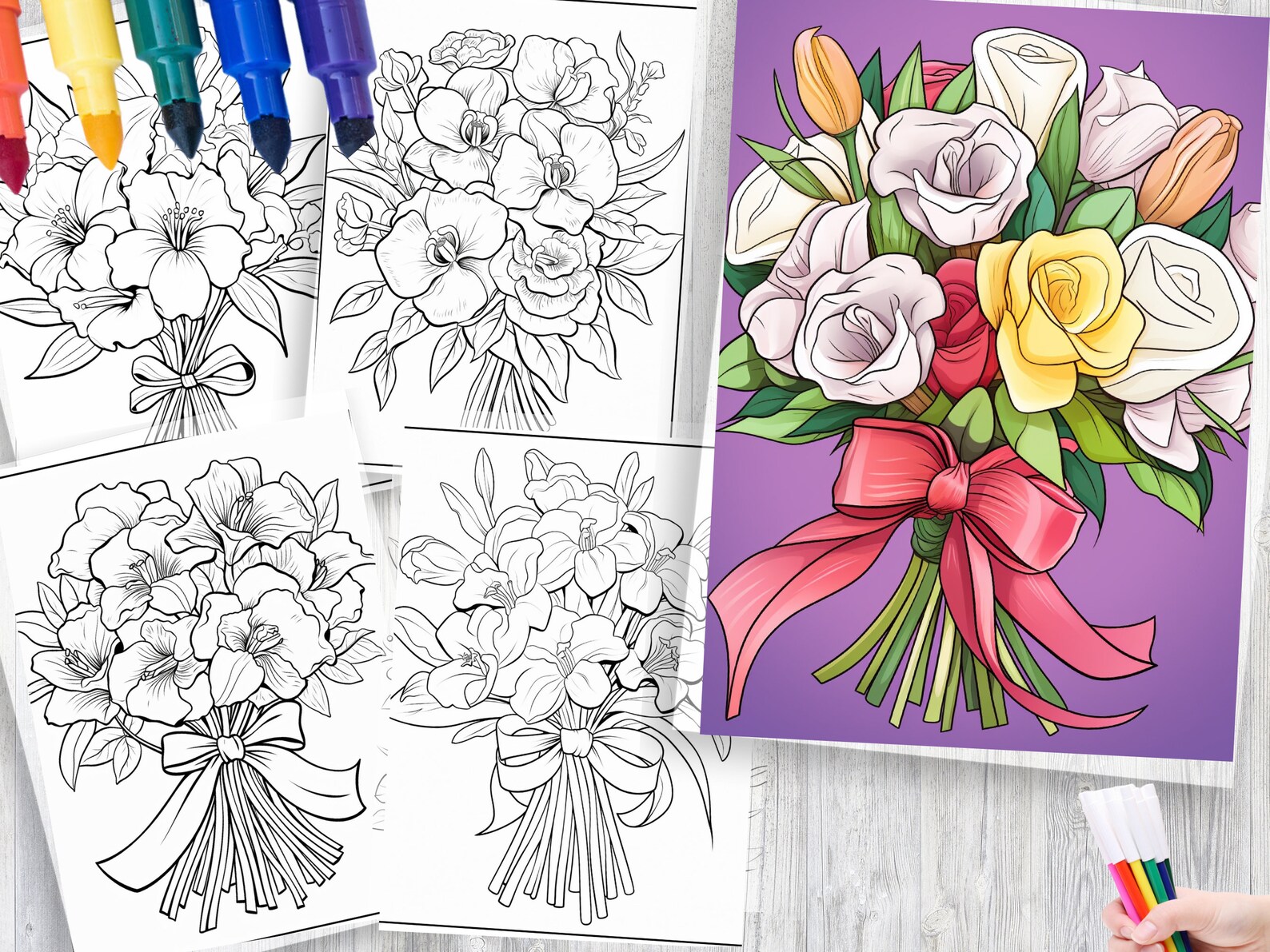 220 Wedding Flower Coloring Pages, Floral Designs (PDF Pattern) - Etsy
