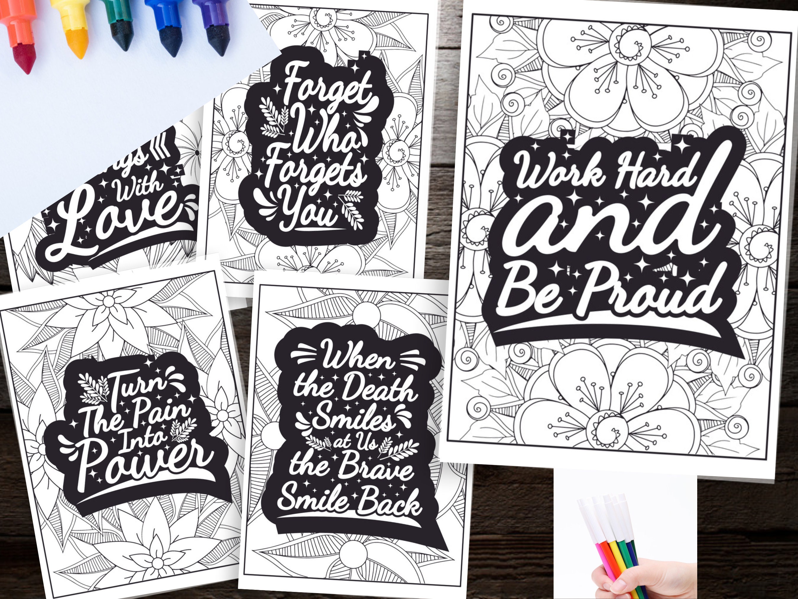 120 Printable Inspirational Quotes Coloring Book Pages Adult Instant ...