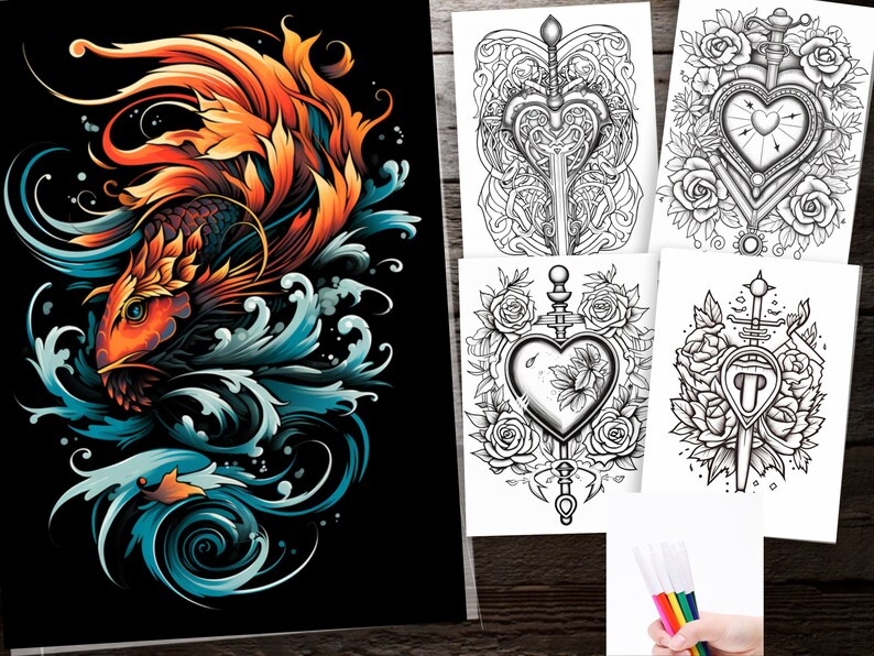206 Printable Tattoos Coloring Pages for Kids and Adults - Etsy