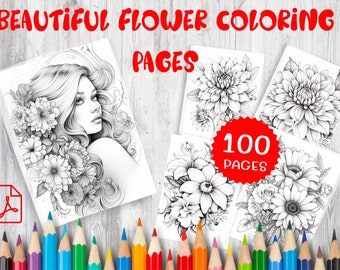 100 Flower Coloring Pages - Floral Art Therapy, Garden Designs (Printable PDF)