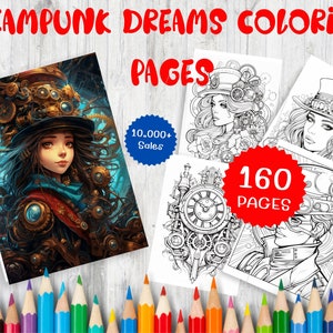 160 Steampunk Fantasy Dreams Coloring pages for Adults -  Instant Download - Relaxing Digital Printable PDf