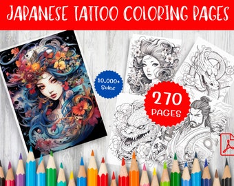 270 Japanese Tattoo Art Coloring Pages – Printable Designs (PDF Download)