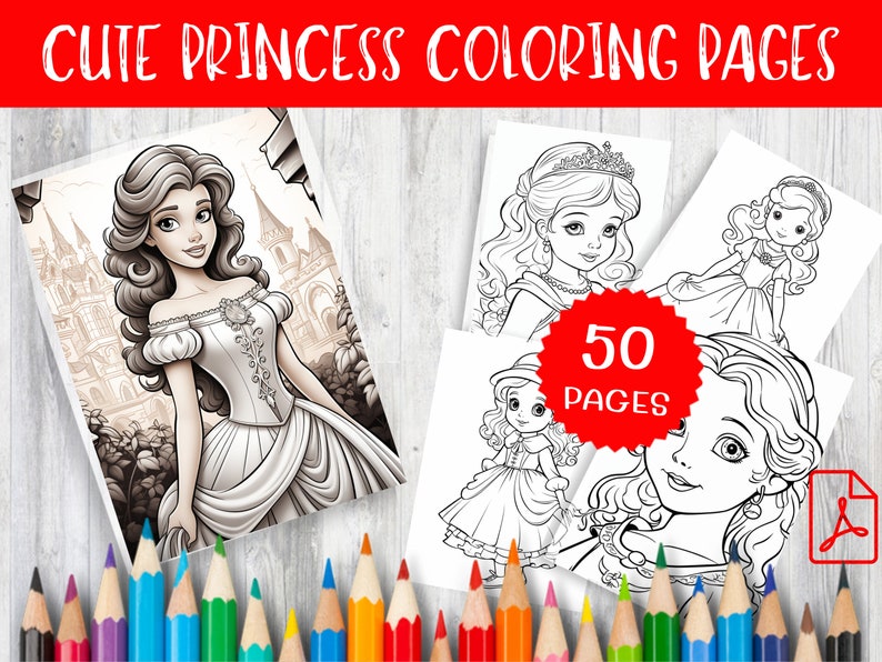 50 Princess Coloring Pages - Kids Creative Activity (PDF) - Etsy