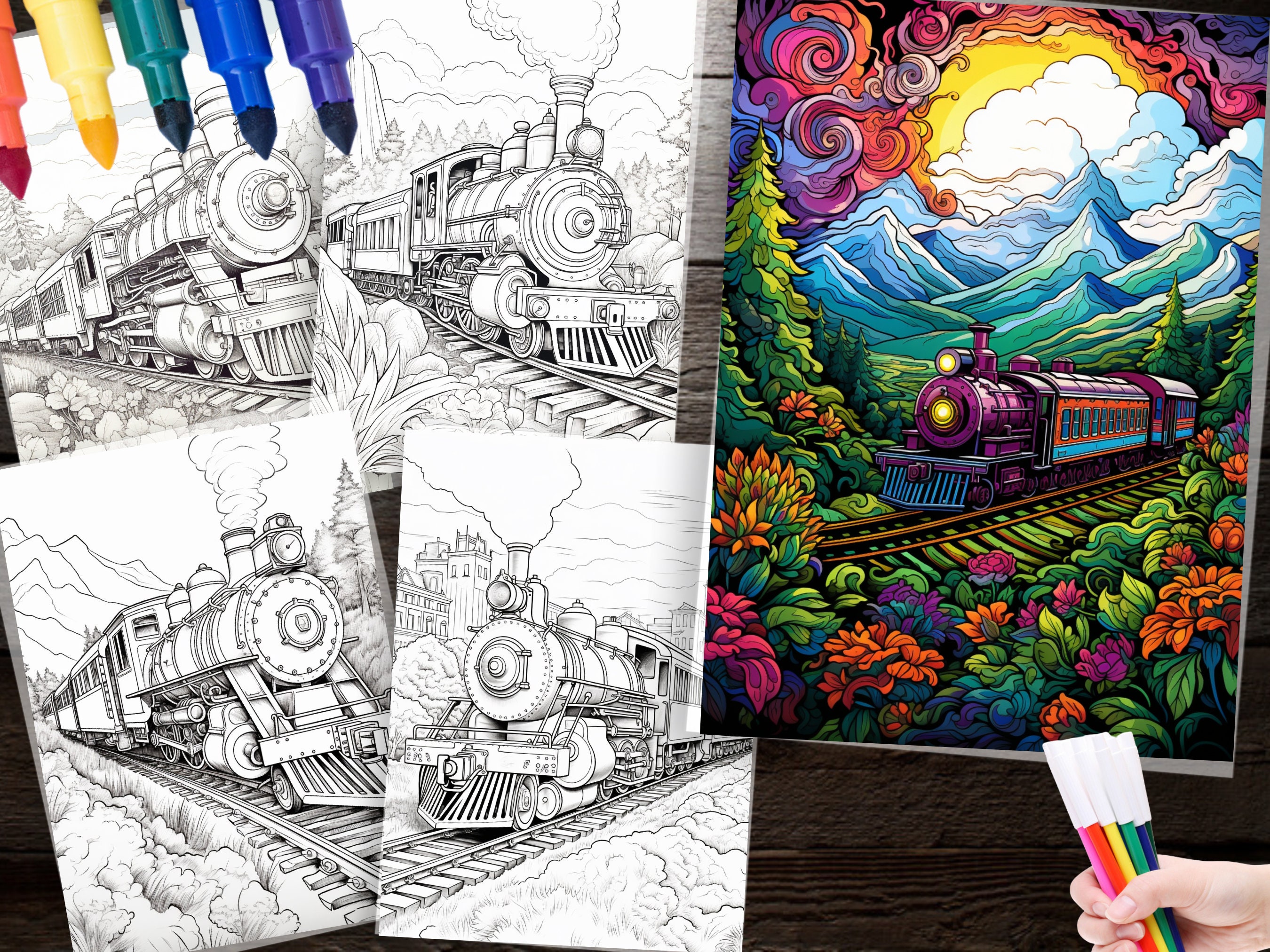 240 Magical Train Coloring Page for Kids and Adults Instant Download ...