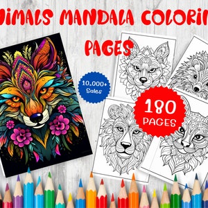 180 Printable Animals Mandala Coloring Book for All - Grayscale Color - PDF Digital Download - Wild Animals, Intricate High Quality Images