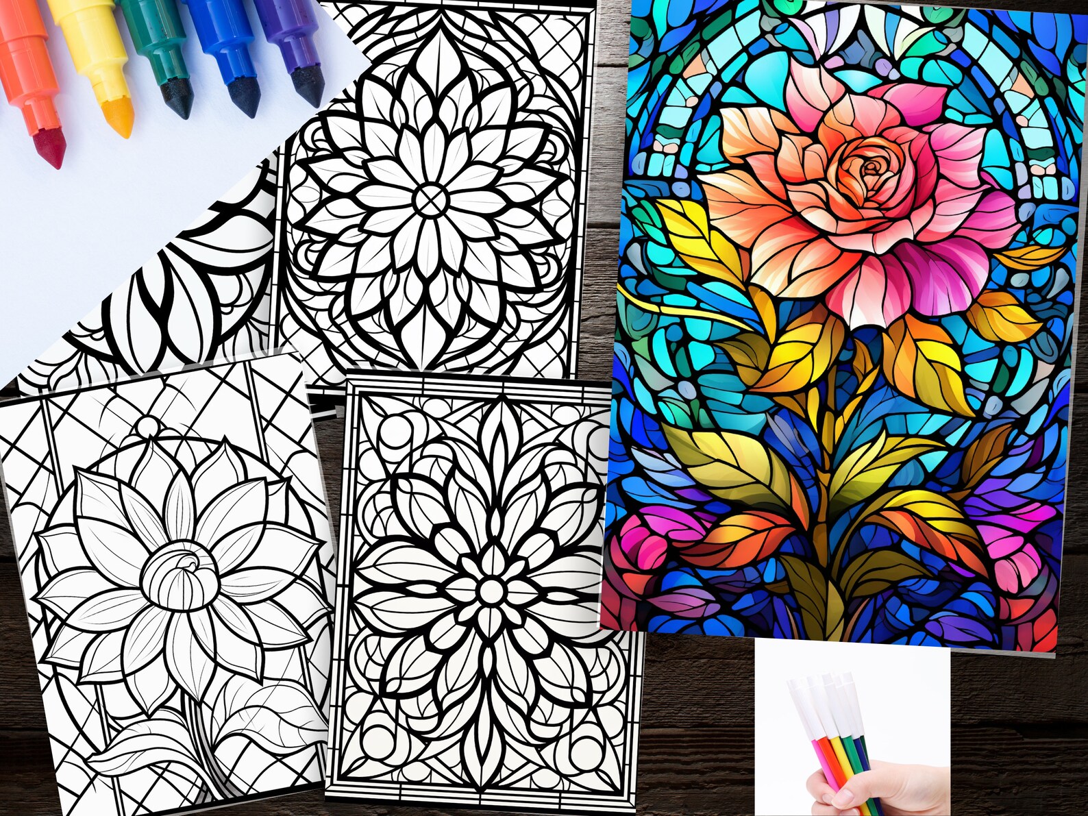 220 Stained Glass Flower Coloring Book for Kids PDF Download - Etsy