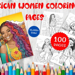 100 Fantasy African Woman Coloring Book, Instant Download Coloring Page Printable Art , PDF Digital Download , A4