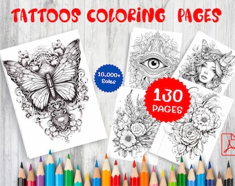 130 Fantasy Tattoo Coloring Pages, Printable Adult Coloring Book (PDF)
