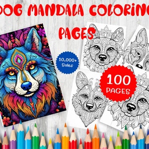 100 Unique Dog Mandala Coloring Pages - Instant Download - DIY Pet Therapy Art - Printable Dog Lover Gift - Stress Relief Coloring Sheets
