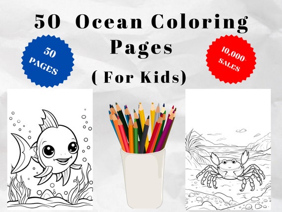 50 Ocean Coloring Pages for Kids – Underwater Scenes (PDF Pattern)
