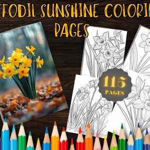 115 Daffodil Sunshine Coloring Pages Floral Bliss for Relaxation, Unique Designs for Adults & Kids, Printable Art Therapy, Instant Download