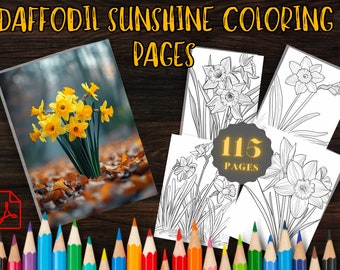 Dibujos de narcisos para colorear, diseños de arteterapia floral (descarga instantánea)