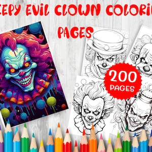 200 Gruseliger böser Clown zum Ausmalen | Eindringliche Designs für gruselige Kunst | Perfekt für Halloween oder Horror-Liebhaber | Einzigartiger und gruseliger Clown