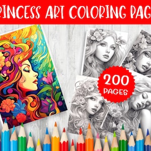 200 Princess Art Coloring Pages - Printable Fairy Tale Designs for Relaxation and Creativity - Instant Download Digital Art for All Ages