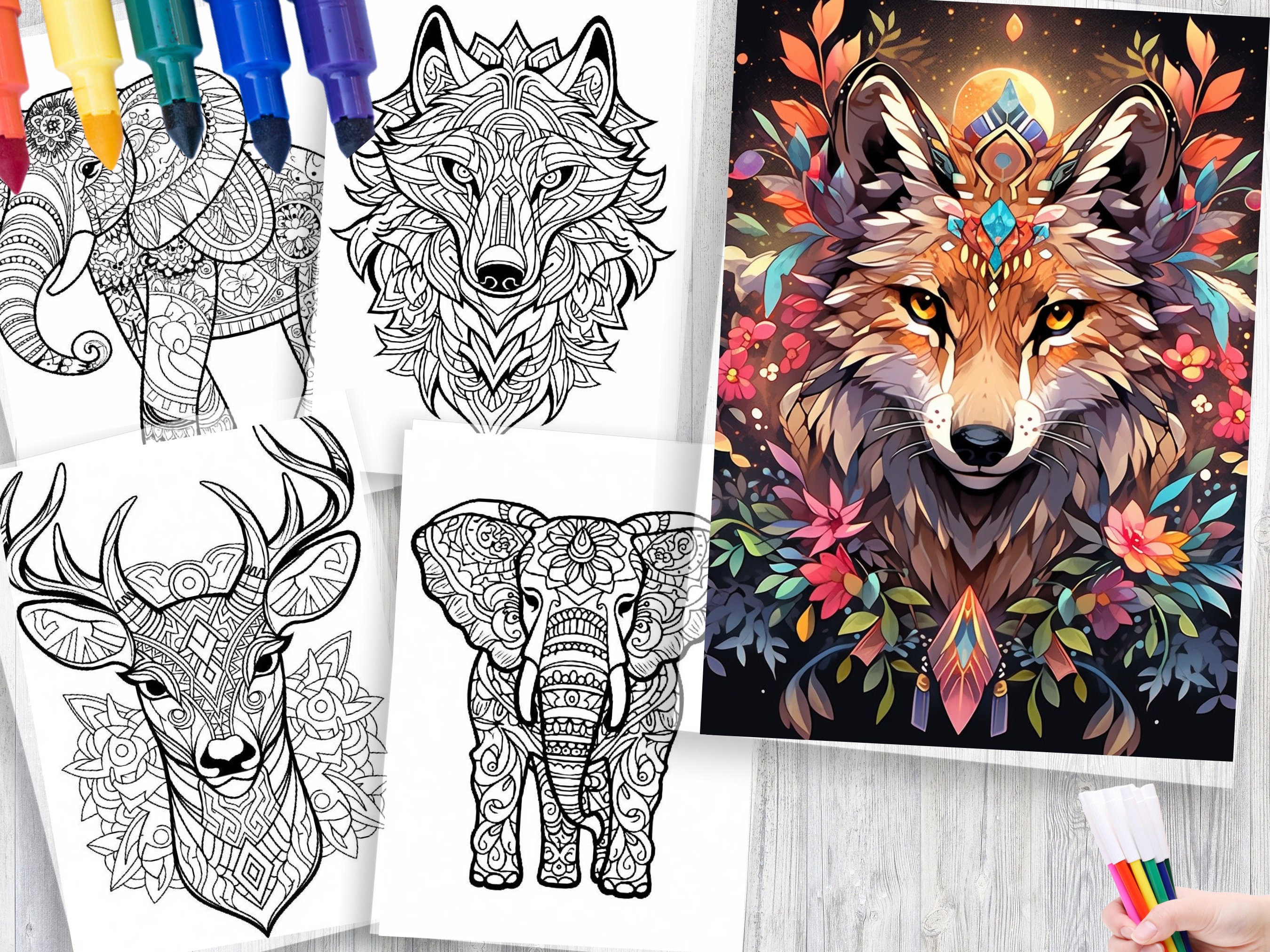 50 Animal Mandala Coloring Pages, Zen Wildlife Art (printable PDF) - Etsy