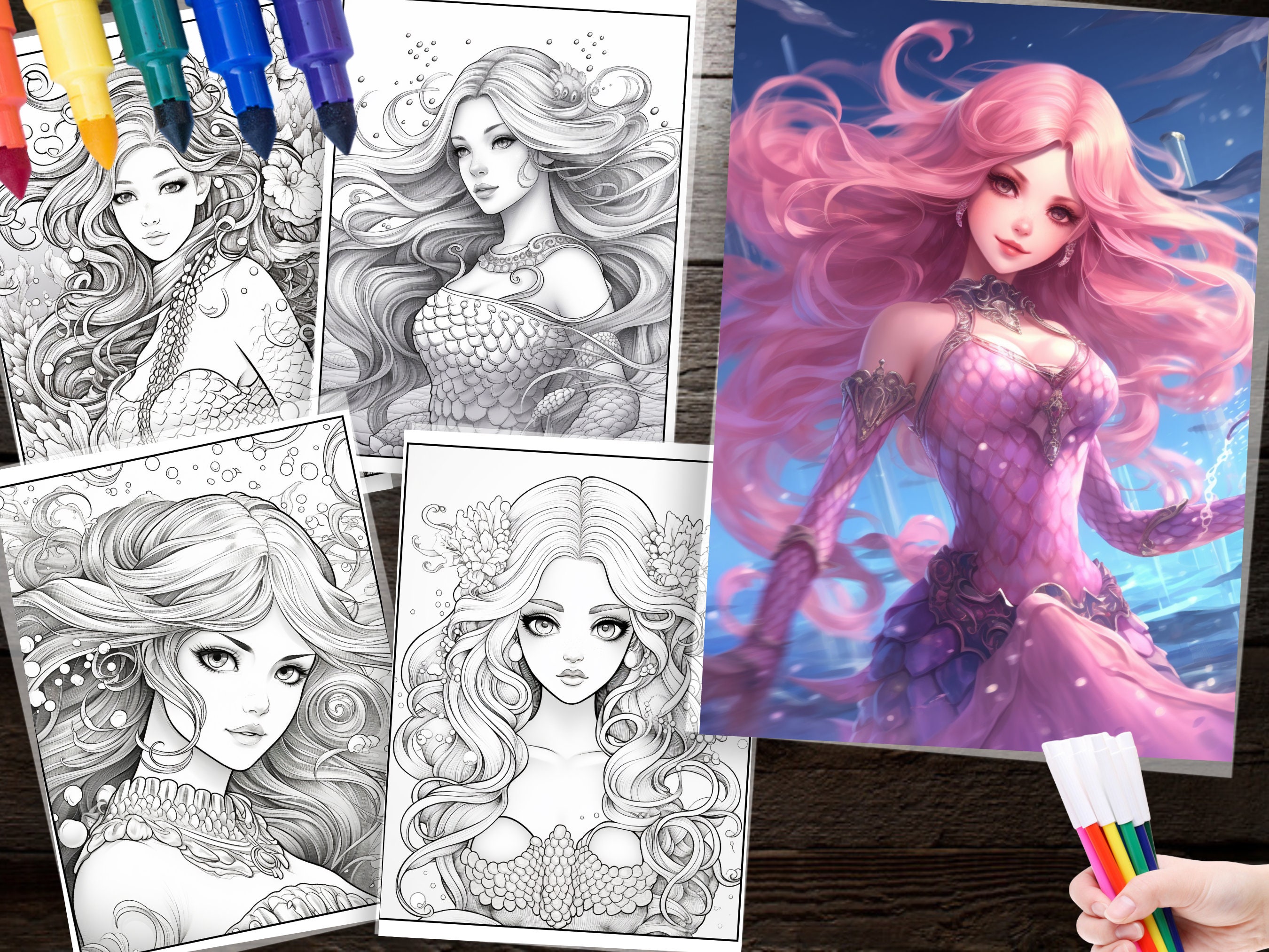 200 Anime Mermaids Coloring Page Printable Art for Relaxation and ...