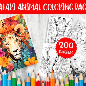 200 Safari Animal Coloring Pages Printable Jungle Wildlife Drawings for Kids & Adults - Fun Activity Sheets  Educational and Relaxing