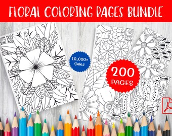 200 Floral Coloring Pages - Relaxation and Creativity (Digital Download)