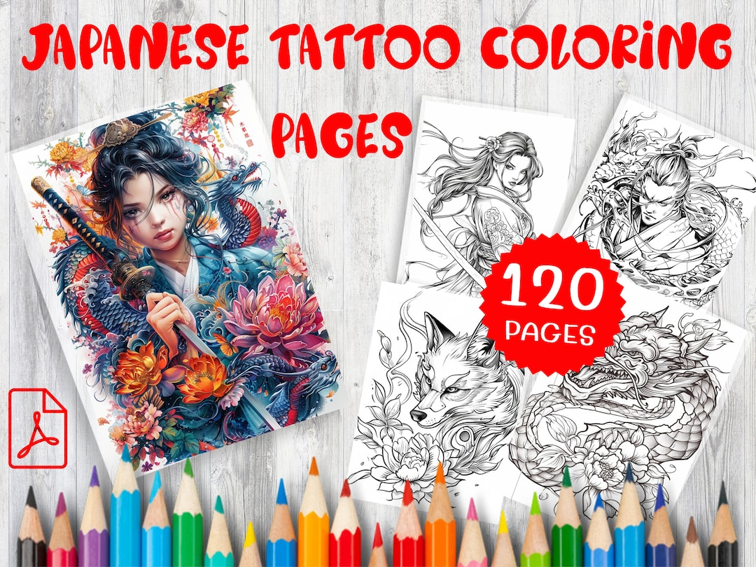 120 Japanese Tattoo Designs Coloring Book - Traditional Irezumi Art for ...