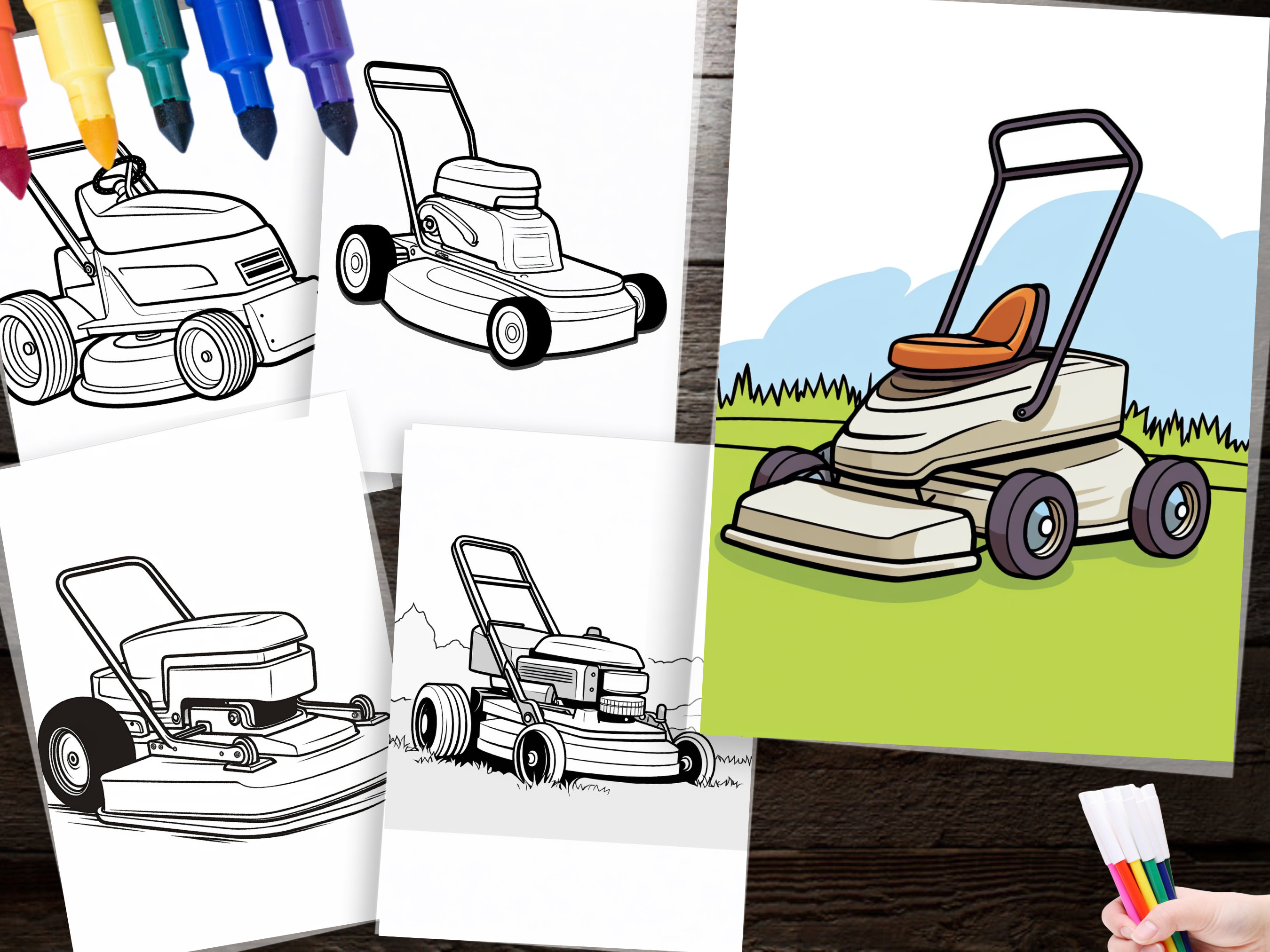 150 Lawn Mower Coloring Page for Kids & Adults Printable Outdoor