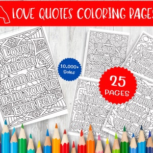 Pacote de páginas para colorir de citações de amor para o dia dos namorados para adultos - Livro de colorir de citações de amor - 25 páginas para colorir digitais