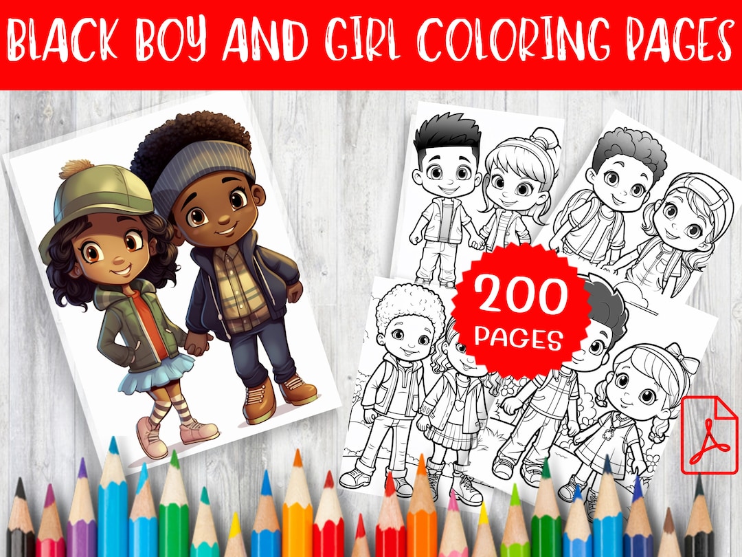 200 Adorable Black Boy & Girl Coloring Pages, Instant Download ...