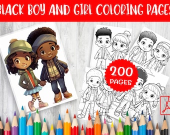 200 páginas para colorear de niños y niñas negros, diseños únicos (descarga digital)