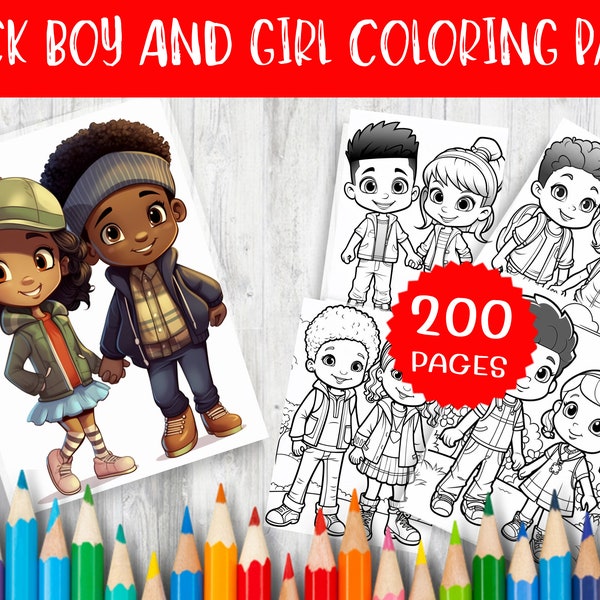 200 Adorable Black Boy & Girl Coloring Pages, Instant Download Printable Sheets for Creative Fun, Perfect for Kids AND Adults Unique Designs