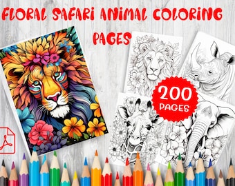 200 Floral Animal Coloring Pages | Safari Designs (PDF Pattern)