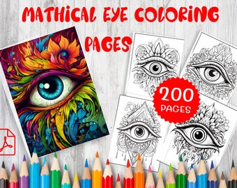 200 Mythical Eye Coloring Pages, Fantasy Art Designs (Printable PDF)