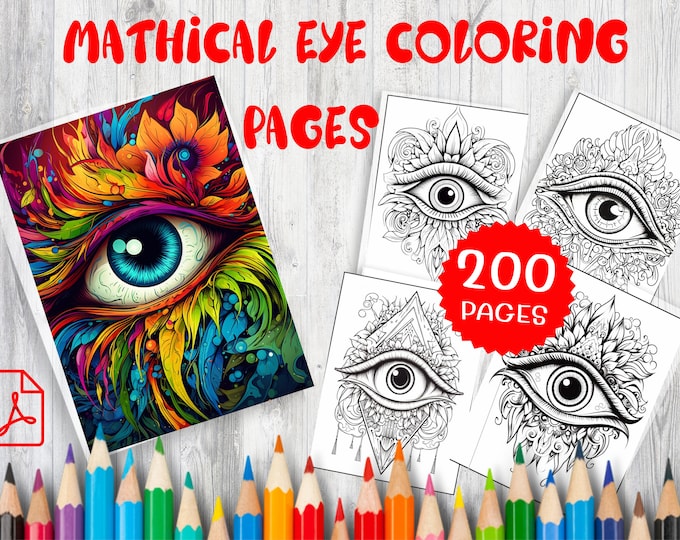 50 Floral Eye Coloring Pages - Adults and Kids Coloring Book, Greyscale ...