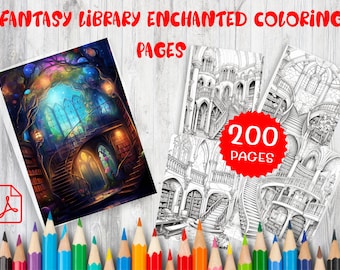 Fantasy Library Coloring Pages, 200 Enchanted Designs (PDF Pattern)