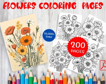 200 fogli da colorare di fiori per tutti gli adulti e bambini - PDF stampabile