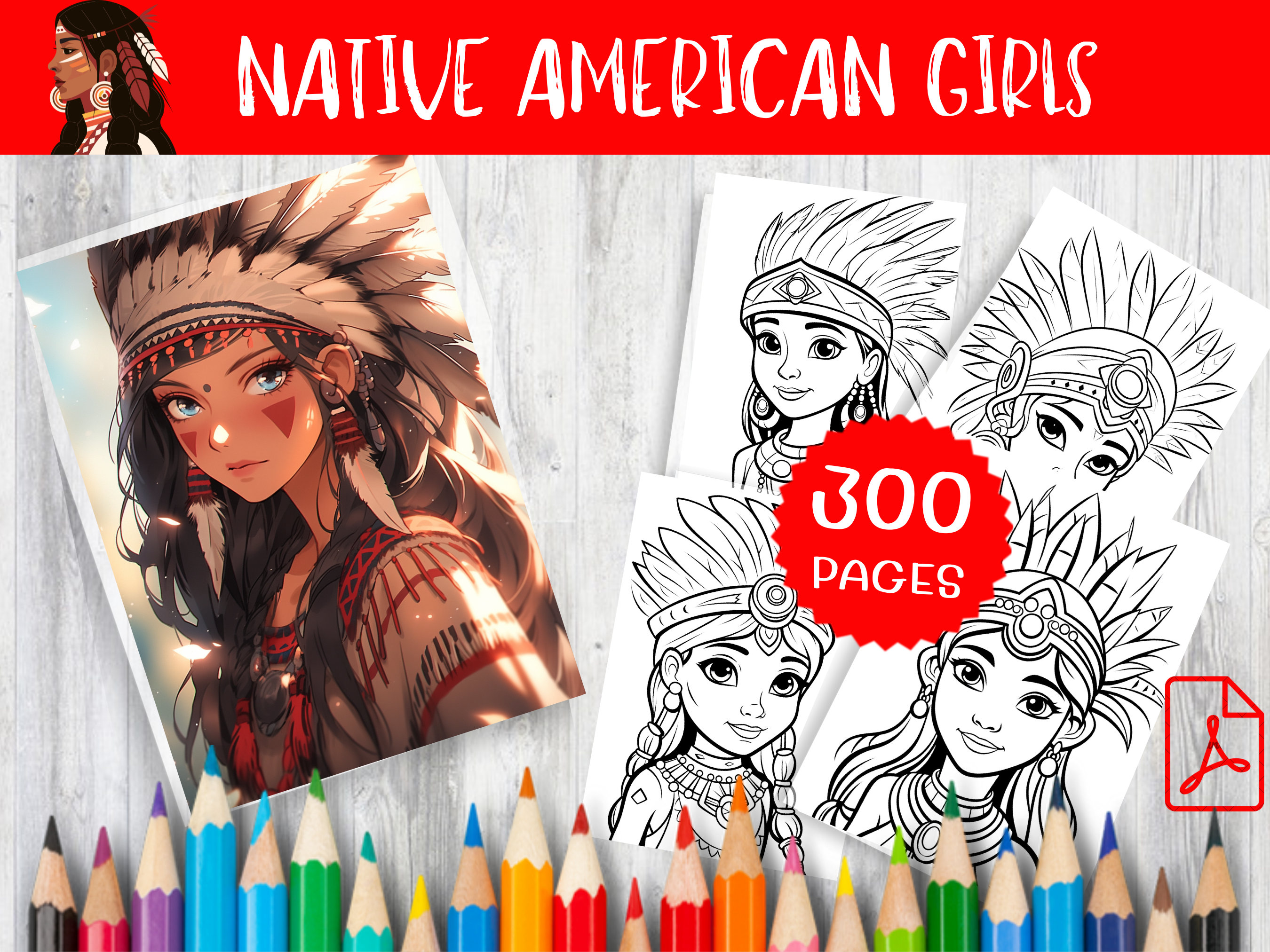 300 Native American Girls Coloring Pages Beautiful Illustrations for ...