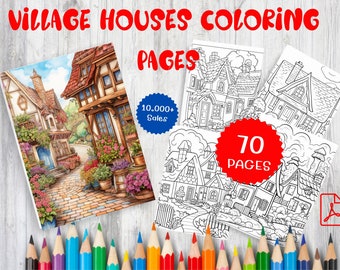 70 Village Houses Grayscale Coloring Pages (PDF Download