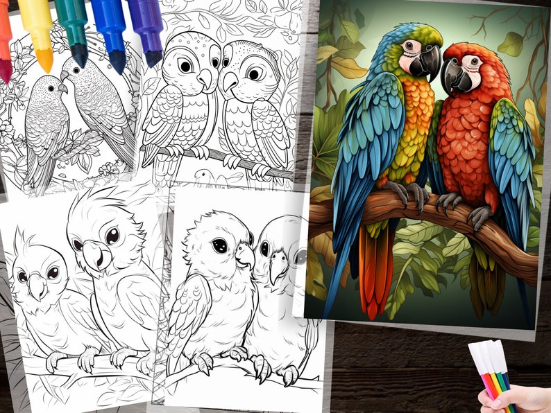 50 Cute Lovebird Coloring Page Printable Instant Download for ...
