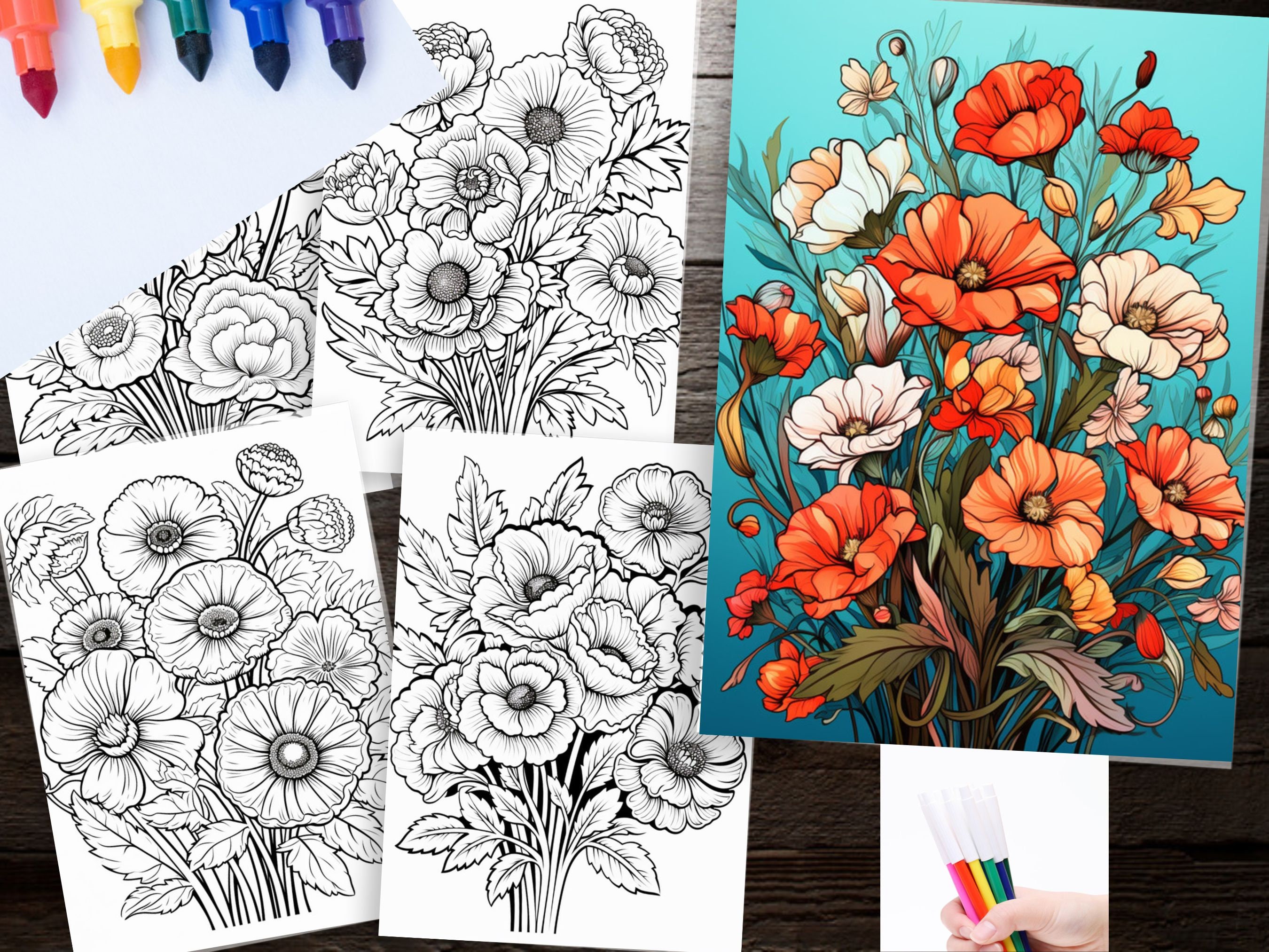 200 Flower Coloring Sheets for All Adults Kids Printable PDF - Etsy