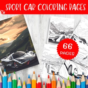 66 Sport Cars Coloring Page for Kids & Adults - Printable Outline Drawing of Fast Automobile - Relaxing Activity, Instant Download