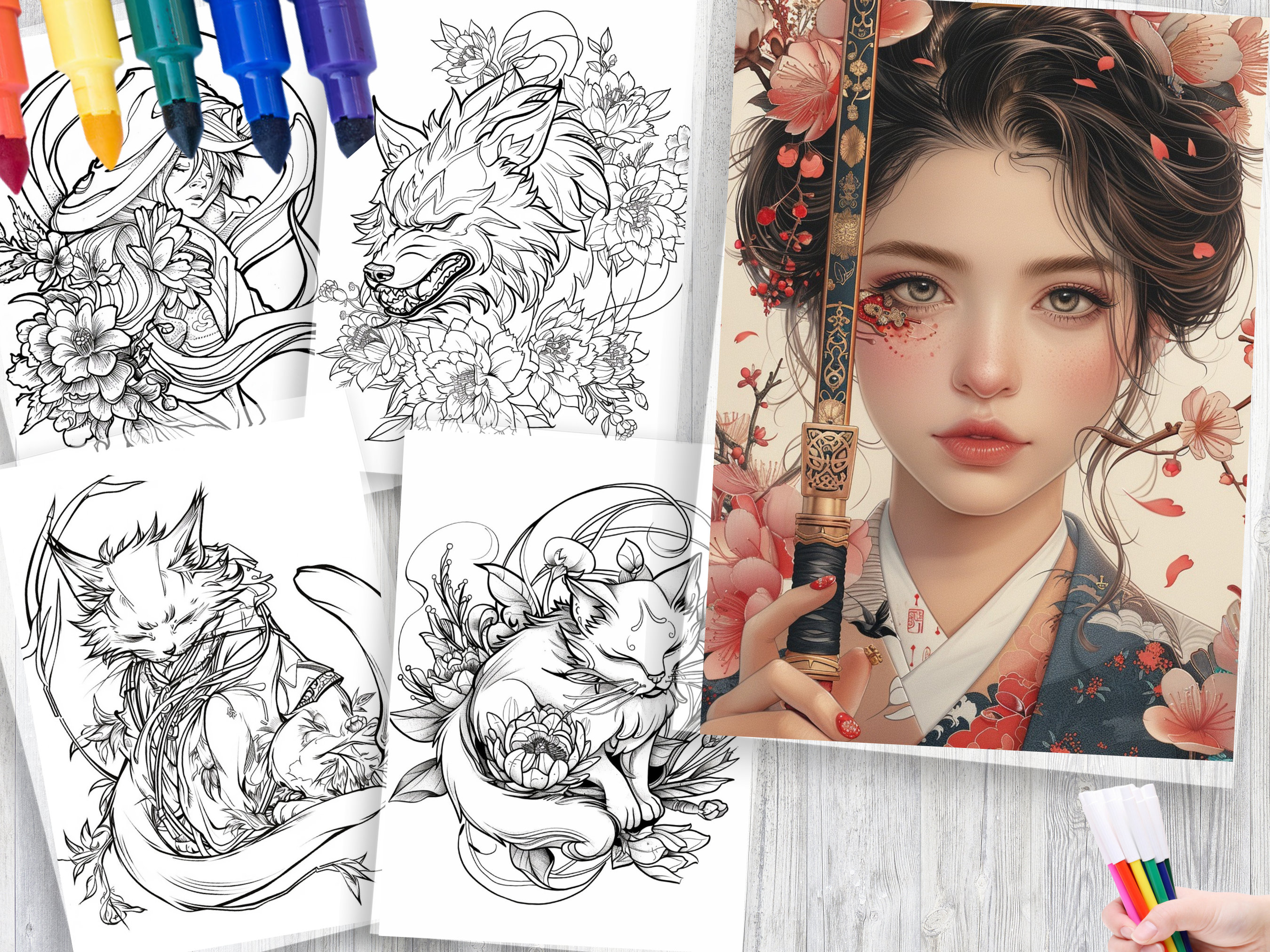 120 Japanese Tattoo Designs Coloring Book Traditional Irezumi Art for ...