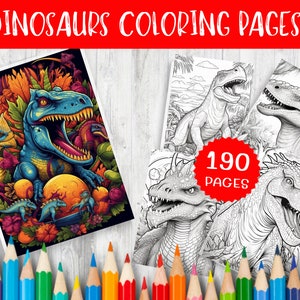 190 Dinosaurs Coloring Pages Fun & Educational Printable Sheets for Adults - Instant Download, Digital PDF  - Unique Designs for Dino Lovers